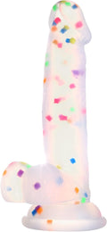 6.5 Inch fetti Clear  Dildo with Flared Suction Cup Base for Hands-Free Play, Flexible Dildo with Curved Shaft and Balls for Vaginal G-Spot and Anal Prostate