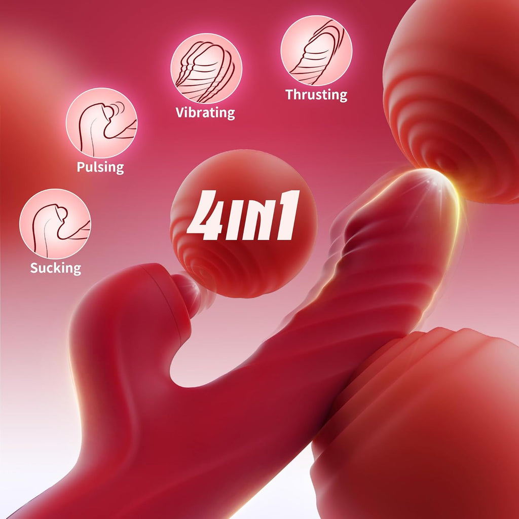 Vibrator Thrusting Dildo for Women  G Spot Vibrator Clitoral Stimulator Sex Toys Dildos Vibrator with 10 Vibration 7 Thrust Mode with Licking, Rabbit Vibrators Adult Sex Toy for Women and Couple