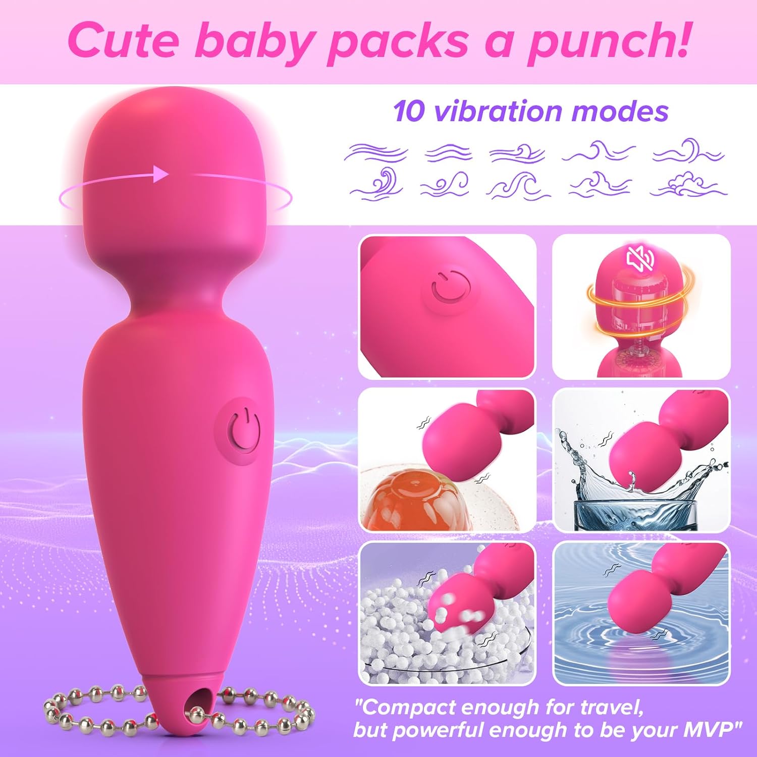 Sex Toy Mini Vibrator Wand, Adult Sex Toys for Women Bullet Vibrator Clitoris Stimulation 10 Patterns Rechargeable Quiet Waterproof Vibrators, Women Adult Sex Toys & Games Juguetes Sexuales (Pink)