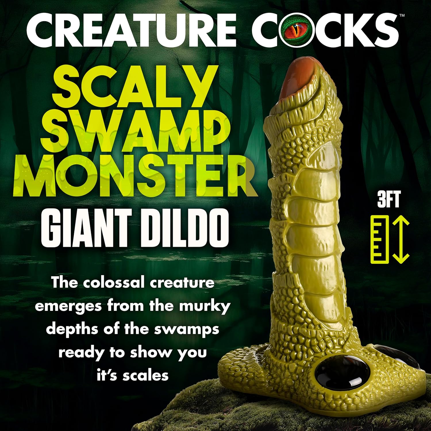 Swamp Giant Scaly Dildo for Men, Women & Couples.  er-Sized Dildo with Unique Texture and Sturdy Base. Decor Piece, Kinky Prop, Sex Furniture. 1 Piece, Green